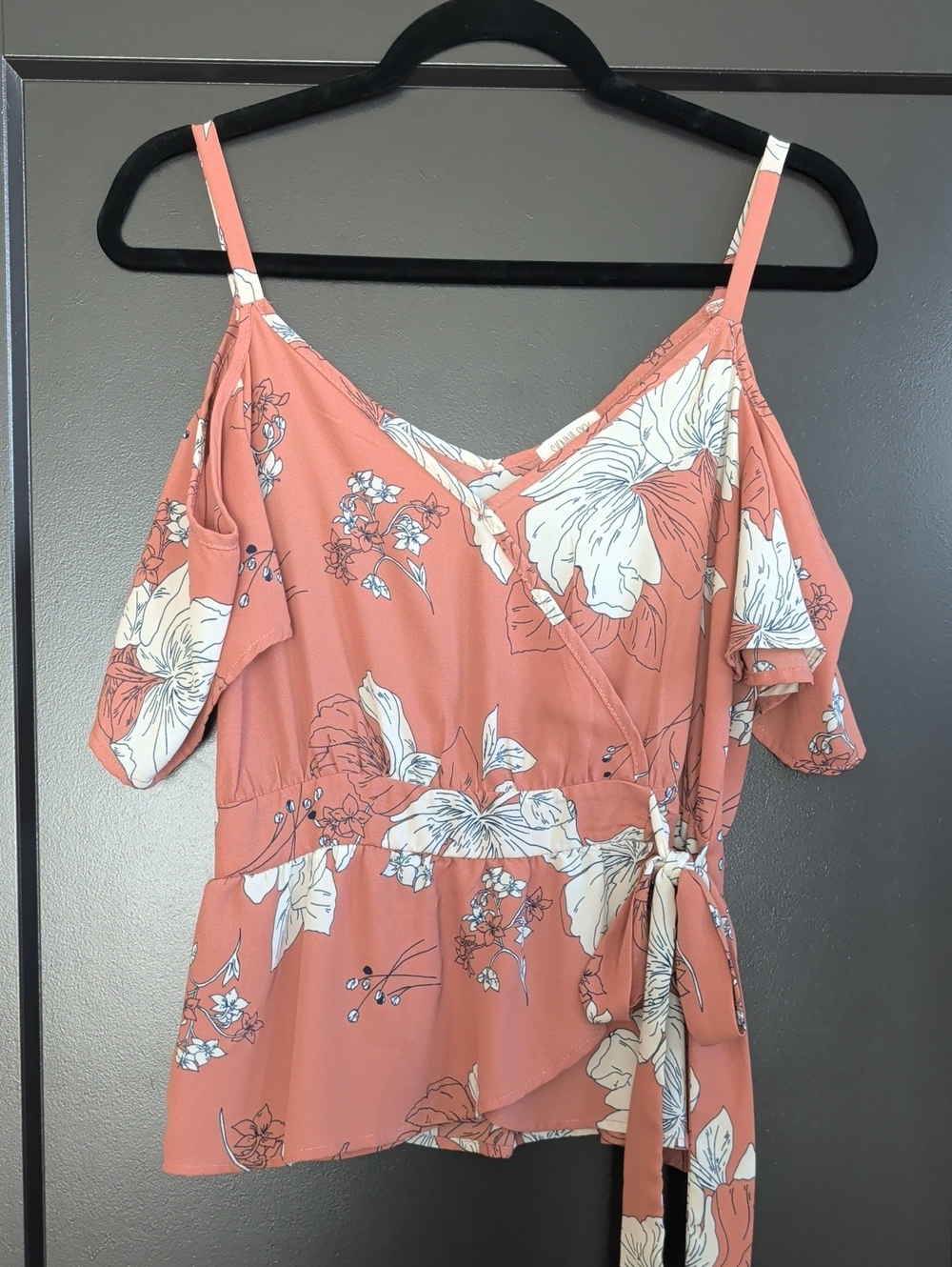 Sienna Sky Peach Floral Cold-Shoulder Wrap Camisole